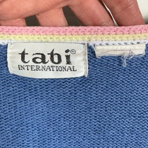 Vintage Granny Core Sweater Embroidered Floral Cardigan Knit Blue Pastel Size XL - Picture 4 of 6